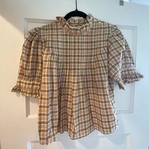 DÔEN short sleeve blouse with high-neck collar | Sz S